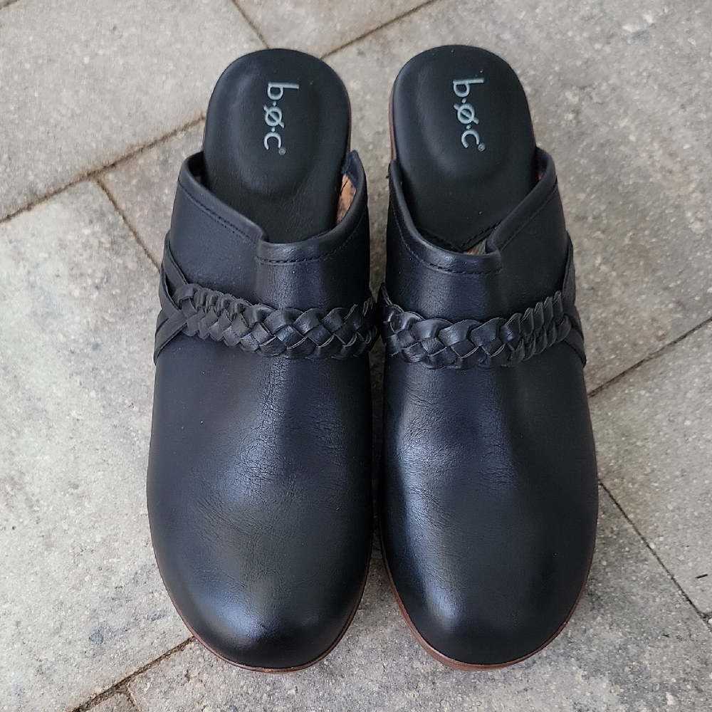 BOC Braided Vegan Leather Black Clogs Mules Sz 10